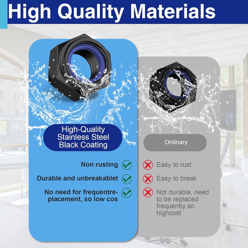 Usdrwam 50 Pack M5 Lock Nuts, 304 Stainless Steel Black PVD Hex Nylock Nuts for Machinery and Construction Equipment - Image 5